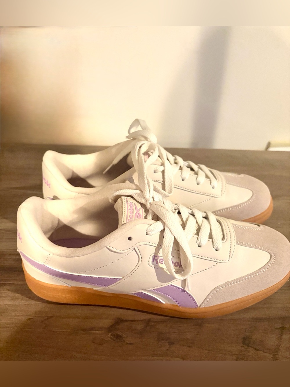 Reebok Kid’s Cream Sneakers with Light Purple Accents